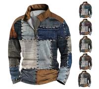 Mens Retro Jumper Patchwork Jumper Mens Vintage Patch Jumpers Half Zip Long Sleeve Jumpers 1/4 Zip Fall Sweatshirt Colorful Colorful Pullover Casual Hippie Tops Stand Collar Hoodless Pullover