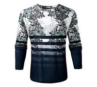 Men's Retro Printed Long Sleeve T-Shirt Fashion Retro Round Neck Basic Tops Sweatshirt Ethnic Style Casual Pullover Tops Round Neck Long Sleeve T Shirt Comfy Business Office Work Shirt Blue