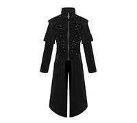 Men's Retro Renaissance Gothic Steampunk Tailcoat Jacket, Medieval Victorian Embroidered Velvet Tuxedo Uniform, Vintage Adult Halloween Pirate Cosplay Costumes Outfits (Black, S)