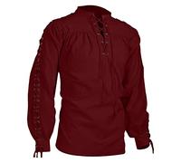 Men's Retro Renaissance Steampunk Victorian Long Sleeve Collar Medieval Pirate Lace Up Shirt Tops Pirate Viking Linen Tops Scottish Ghillie Blouse Gothic Victorian Halloween Stage Performance Costume