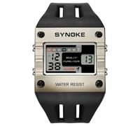 Mens Retro Sport Digital Multifunction Big Face Rectangular Square Watch EL Backlight PU Strap Stopwatch Alarm Date Casual Wristwatch, White, Fashion, Cool, Casual