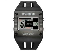 Mens Retro Sport Digital Multifunction Big Face Rectangular Square Watch EL Backlight PU Strap Stopwatch Alarm Date Casual Wristwatch, Black, Fashion, Cool, Casual