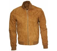 Mens Retro Tan Goat Suede Leather Bomber Varsity Jacket