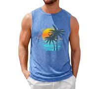 Men's Retro Tree Print Sleeveless Tank Top Holiday Casual Vest | Retro graphic print, wide armhole cut, soft lightweight material, sleeveless vest for sport, daily and holiday wear