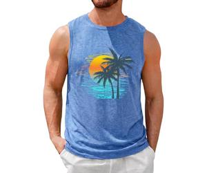 Men's Retro Tree Print Sleeveless Tank Top Holiday Casual Vest | Retro graphic print, wide armhole cut, soft lightweight material, sleeveless vest for sport, daily and holiday wear