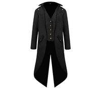 Men's Retro Tuxedo Jacket Medieval Trench Jackets with Lapel Frock Coats Uniform Carnival Halloween Cosplay Costume Retro Uniform Coat Suit Victorian Guest Wedding Suit A-Black