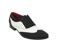 Mens Retro Vintage 1920's MOD 2 Tone Leather Brogue Lace up Smart Spat Shoes-UK 9 EU 43 Black White
