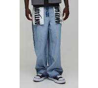 Men's Reverse Graphic Pocket Baggy Fit Jeans | Light Blue | Size 32R | BOOHOOMAN