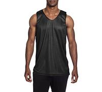 Mens Reversible Basketball Jersey Premium Moisture Wicking Mesh Tank Top, Black, Large