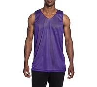 Mens Reversible Basketball Jersey Premium Moisture Wicking Mesh Tank Top, Purple/Yellow, Medium