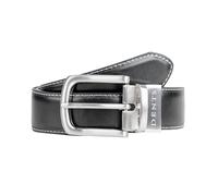 Men's Reversible Leather Belt with Brushed Silver Buckle and Contrast Stitching - BLACK/BROWN / S