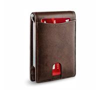 Men's RFID Blocking Leather Card Holder - Slim Minimalist Wallet with Money Clip for Cash & Cards, Brown, 4.25 x 3 x 0.6 inches, Casual Style