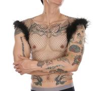 Men's Rhinestone Tank Top, Sexy Sheer Mesh Feather See Through Fishnet Vest, Sparkly Sissy Sleeveless Glitter Short Shirt, Black Hollow Out Muscle Blouses for Novelty Party Clubwear Festivals Rave