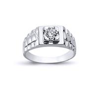 Mens Rhodium Plated Silver CZ Watch Style Solitaire Ring 6mm 8mm - ARN110 Jewelco London White W