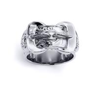 Mens Rhodium Plated Silver Double Buckle Love Ring 11mm - ARN095 Jewelco London White W