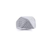 Mens Rhodium Plated Silver Egyptian Pyramid 15mm Signet Ring - ARN132A Jewelco London White W