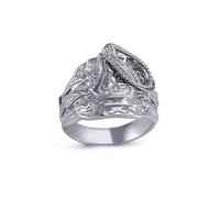 Mens Rhodium Plated Silver Horse Rope Saddle Ring 16mm - ARN089 Jewelco London White W