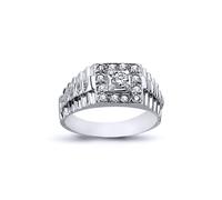 Mens Rhodium Silver CZ Watch Cluster Solitaire Ring 4mm 11mm - ARN111 Jewelco London White X