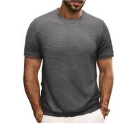 Mens Ribbed Knit T Shirts Short Sleeve Crewneck Casual Business Shirts Summer Solid Waffle Textured Sweater Tee Tops