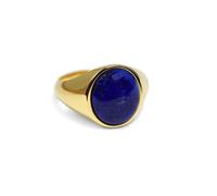 Men's Ring Gold Signet Ring with Lapis Stone Blue Solid 925 Sterling Silver 18 Carat Real Gold Plated Round Polished Traditional Men's Jewellery from Germany with Gift Box, Silver, Lapis Lazuli