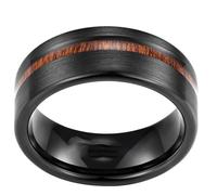 Mens Ring Tungsten 8mm, Band Ring Wood Inlay for Wedding Size L to X | Engagement Ring Comfort Fit, Promise Ring Minimalist