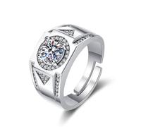 Mens Rings Vintage, Anillo de Matrimonio para Hombre 18K White Gold Four Claws with Moissanite Size O 1/2