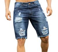Men's Ripped Distressed Jean Short Performance Cool Stylish Slim Fit Baggy Casual Denim Shorts Outdoor Summer Shorts Blue