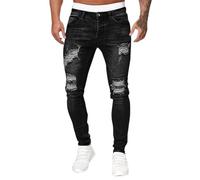 Mens Ripped Jeans Slim Fit Stretch - Motorcycle Stretch Jeans For Slit Knee Denim Jeans For Men Classic Ripped Jeans Trousers With Zipper Placket Skinny Jeans Retro Vintage Punk Jeans Trousers