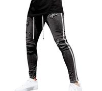 Men's Ripped Skinny Jeans Slim Fit Stretch Washed Classic Distressed Tapered Leg Side Striped Destroyed Denim Pants Drawstring Elastic Waist Regular Unlined Denim Jeans Pants