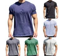 Mens Ripped T-Shirt Distressed Short Sleeve Tops UK Sale Clearance Man Crewneck Tshirts Casual Solid Color Blouse Regular-Fit Basic Tees Athletic T Shirts Workout Top Summer Gym Fitness Activewear