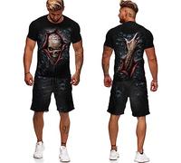Men's Ripper Skeleton 3D Printed T-Shirt and Shorts Set Summer Tracksuit Two Piece Set Casual Running Set Sportswear Outfit