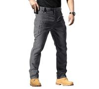 Men's Ripstop Cargo Work Pants Construction Hiking Big and Tall Trousers (Grey, L)