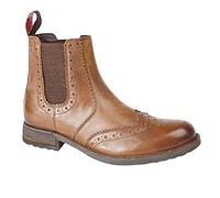 Mens ROAMERS Twin Gusset Brogue Ankle Boots - Tan Burnished Softie Leather, Mens UK 10 / EU 44