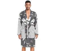 Mens Robe Cute Sloth Flower Dressing Gown Bath Robe Long Sleeve Bathrobe Lightweight Loungewear Nightwear Sleepwear
