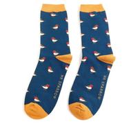 Mens Robin Bird Design Socks One Size 7-11 Robins Bamboo Blend Crew Mid Calf Blue