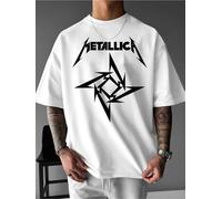 Men's Rock Band Graphic 100% Cotton Crew Neck Short Sleeve Tee with Metallic Logo Print T Shirt Multicolor