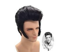 Men's Rock Singer Elvis Aron Presley Cosplay Wig Party Elvis Presley Black Synthetic Party Hair Wig + Wig Cap