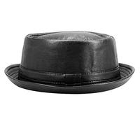 Men's Roll up Pork Pie Pillbox Trilby PU Leather Derby Fedora Hat, Black, Hat Measurement 56-58cm