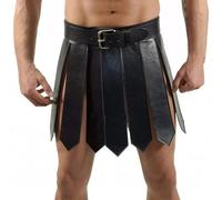 Mens Roman Gladiator Costume Skirt Faux Leather Medieval Soldier Armor Warrior Kilt Belted Skirt for Halloween Cosplay Party, Black, One Size Short