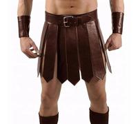 Mens Roman Gladiator Costume Skirt Faux Leather Medieval Soldier Armor Warrior Kilt Belted Skirt for Halloween Cosplay Party (Brown, One Size)