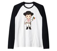 Mens Romanian Boy Traditional Costume Romania Flag Gift Kids Raglan Baseball Tee
