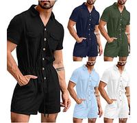 Mens Romper Onesie, Men'S One Piece Rompers Short Sleeve Mens Romper Jumpsuit Men Summer Romper Plain Short Sleeve Jumpsuit Drawstring Waist One Piece Shorts Set Mens Sleepwear One Piece Blue