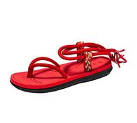 Men's Rope Sandals Braided Gladiator Summer Beach Shoes Lightweight EVA Sole Ethnic Style Walking Sandals Red