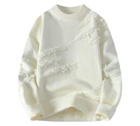 Men's Round Neck Jumper - Knitted Casual Warm Long-Sleeved Raw Edge Sweater, Slim Fit Men's Sweater, Winter Jumper Warm Tops, Athletic Sweatshirt, Light Sports T-Shirt White M