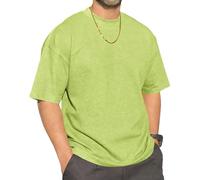 Mens Round Neck T-Shirt Base Tee Waffle Tops Hip Rock Shirt Summer Golf Vertical Stripe Elastic Cuffs Splicing Green M