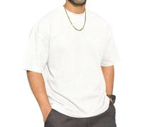 Mens Round Neck T-Shirt Base Tee Waffle Tops Hip Rock Shirt Summer Golf Vertical Stripe Elastic Cuffs Splicing White L