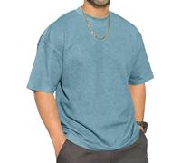 Mens Round Neck T-Shirt Base Tee Waffle Tops Hip Rock Shirt Summer Golf Vertical Stripe Elastic Cuffs Splicing Blue M