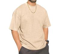 Mens Round Neck T-Shirt Base Tee Waffle Tops Hip Rock Shirt Summer Golf Vertical Stripe Elastic Cuffs Splicing Khaki L
