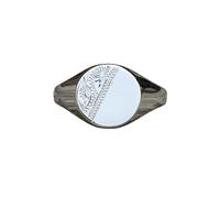 Mens Round Signet Ring Half Engraved 925 Sterling Silver (Y)