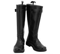 Men's Round Toe Biker Boots Flat Heel Knee High Boots PU Leather Vintage Boot with Side Zipper,Black,7.5 UK